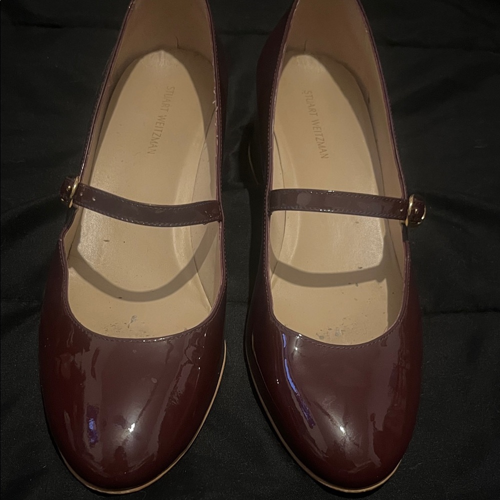 Stuart Weitzman Burgundy Patent Mary Jane Heels size 7B 7 - Picture 2 of 4